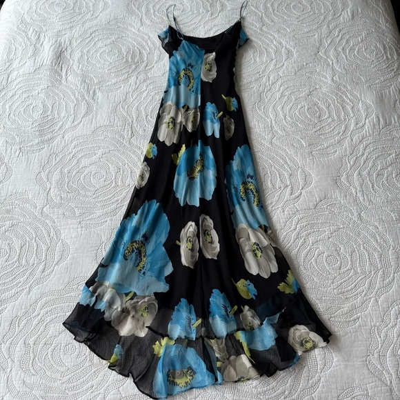 Vintage 90s Betsey Johnson Silk Floral Print Spaghetti Strap Maxi Dress - Picture 12 of 15